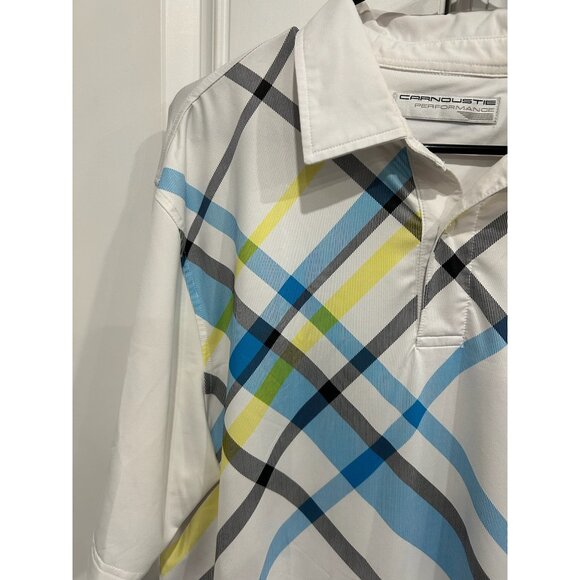Carnoustie Performance Golf Polo Shirt White Sz Large Plaid Short Sleeve Active - Picture 4 of 9